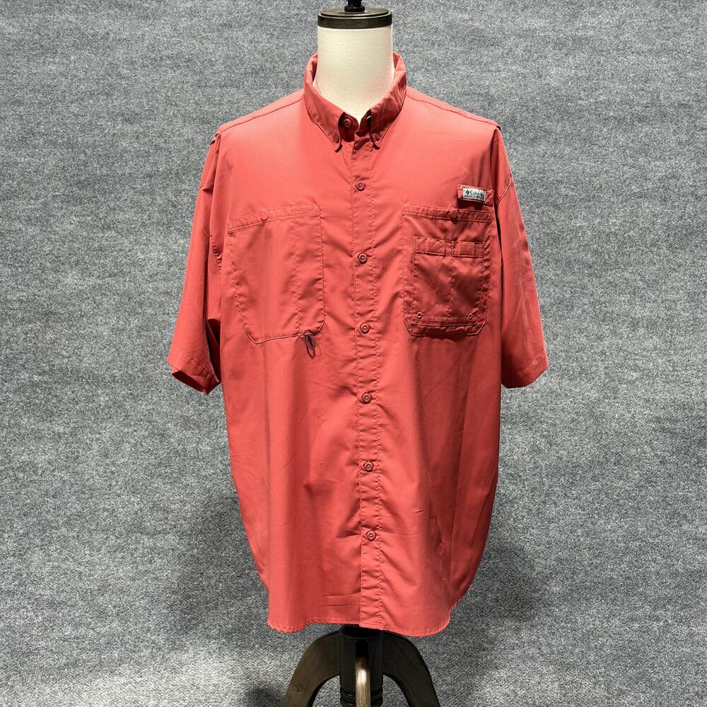 Columbia Shirt Mens 2XL Red Omni-Shade Vented Fishing Short Sleeve Button Front